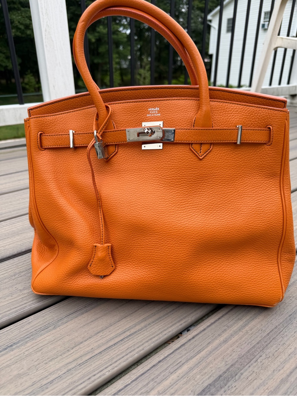 Hermes Orange Leather Tote with Silver-Tone Hardware